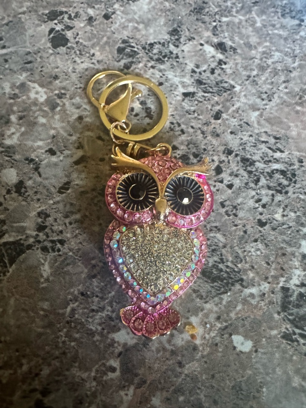 Sparkling Pink Owl Keychain/Bag Charm with Rhinestones - Picture 2 of 3